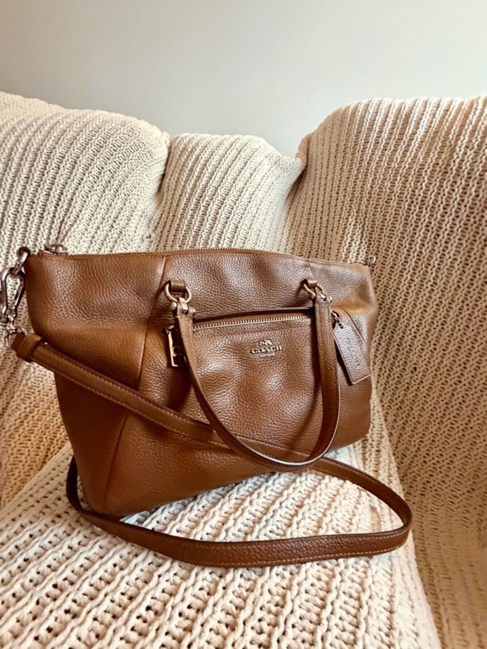 Coach Prairie Satchel Brown Pebbled Leather Crossbody Bag 34340 - Picture 4 of 15